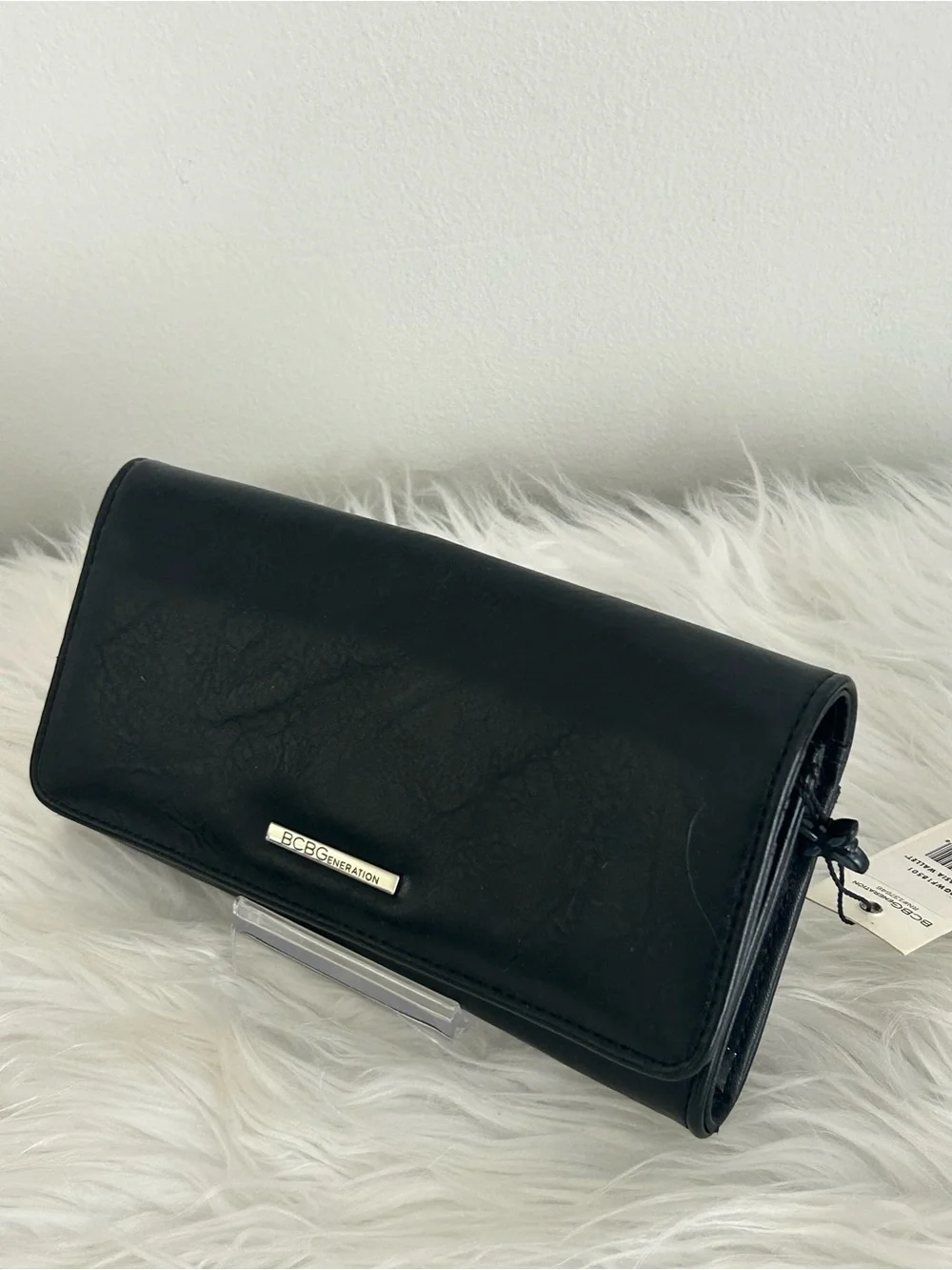 BCBGeneration Black Vegan Leather Zip Around Wristlet Wallet Clutch NWT